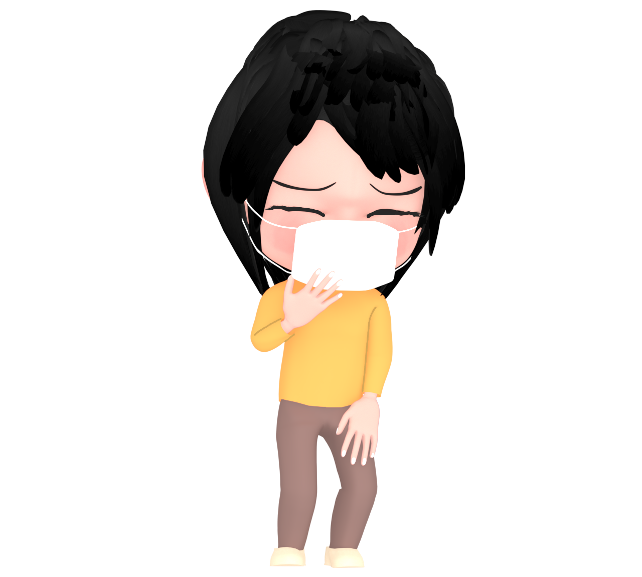 マスクをつけた風邪気味の女性のイラスト