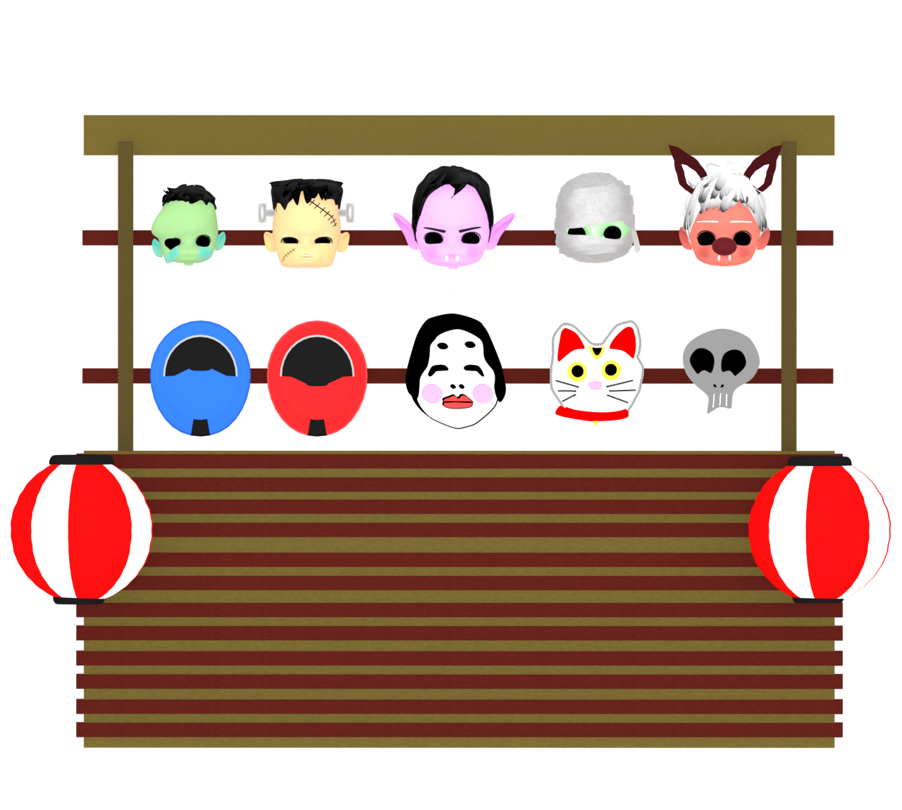 お面の屋台のイラスト（おめん）