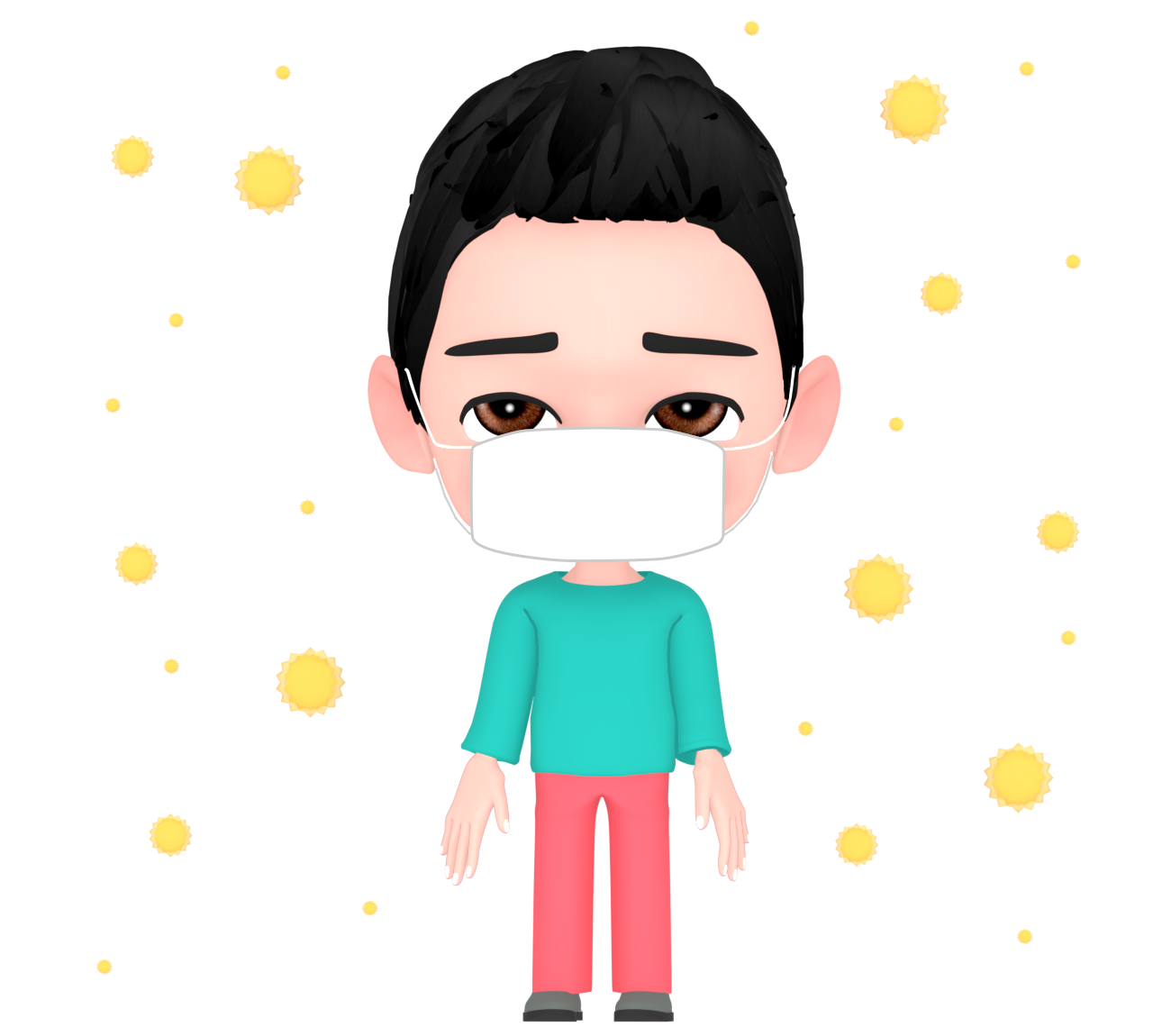 マスクで花粉対策をする男の子のイラスト