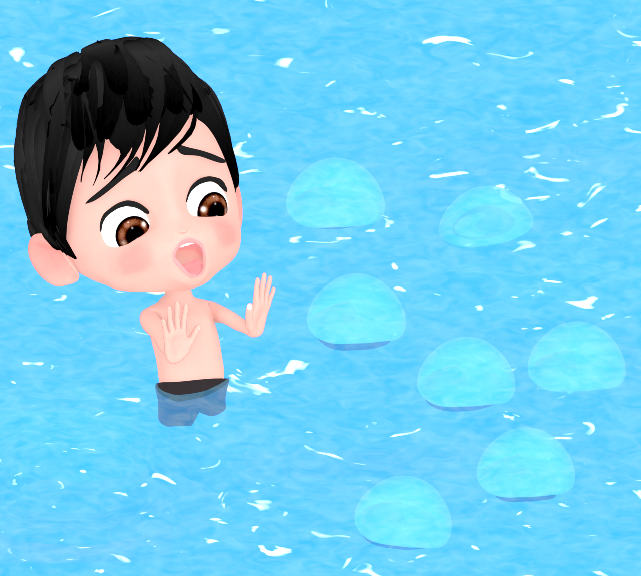 大量発生したクラゲのイラスト