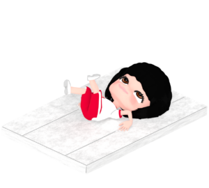 マット運動ででんぐり返しをする女の子のイラスト