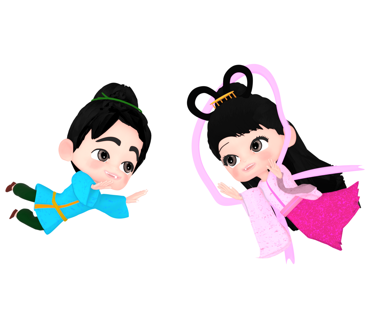 向き合う織姫と彦星のイラスト