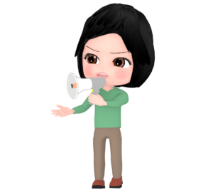 メガホンで真剣に話す女性のイラスト