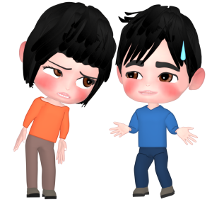 話す男性と疑う女性のイラスト