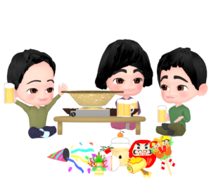 男子会で新年を祝うイラスト