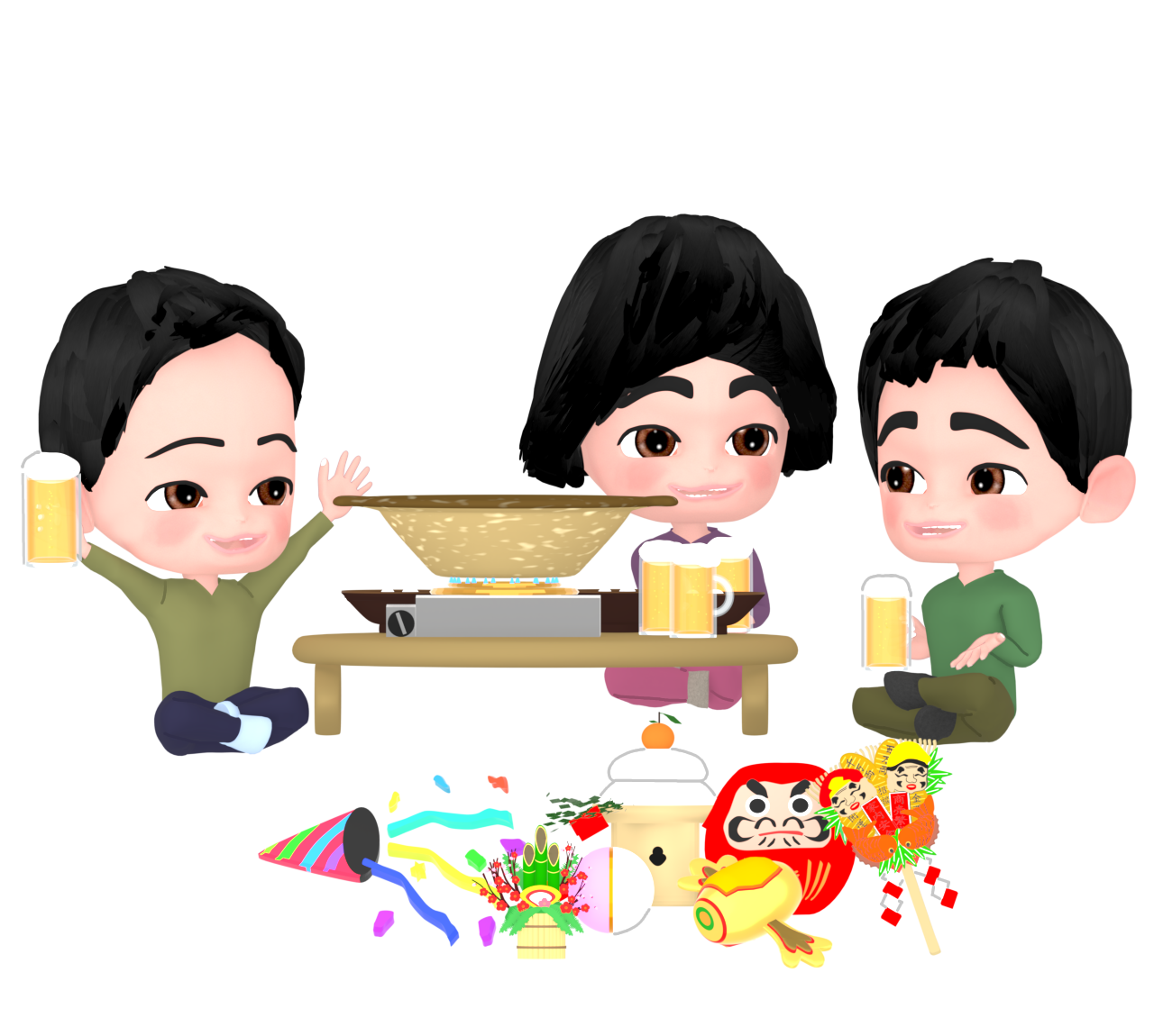男子会で新年を祝うイラスト