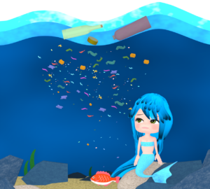 人魚が悲しむプラスチック汚染のイラスト