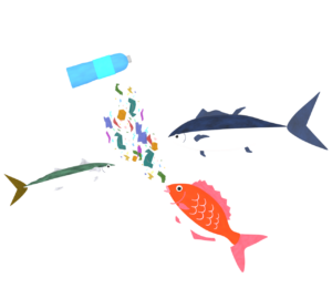 マイクロプラスチックを食べる魚のイラスト