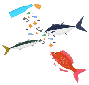 マイクロプラスチックを食べる魚のイラスト