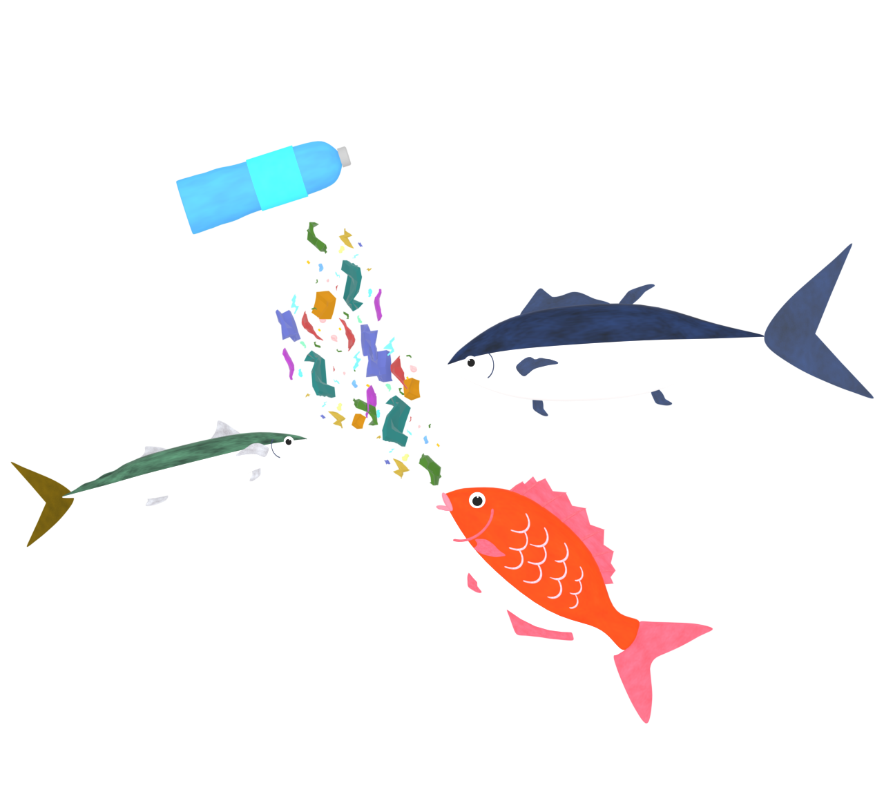 マイクロプラスチックを食べる魚のイラスト
