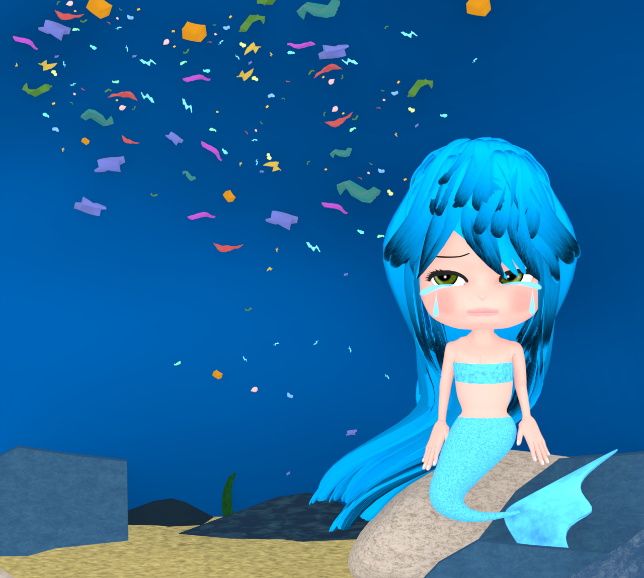 マイクロプラスチックと人魚のイラスト
