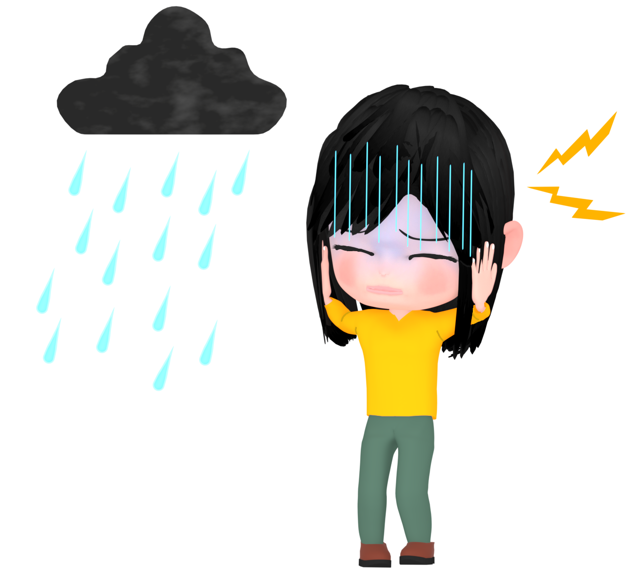 片頭痛に苦しむ女性のイラスト
