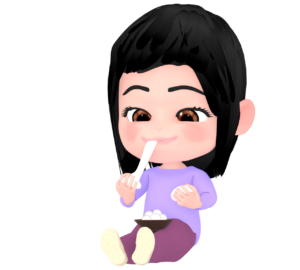 お餅を食べる肥満女性のイラスト