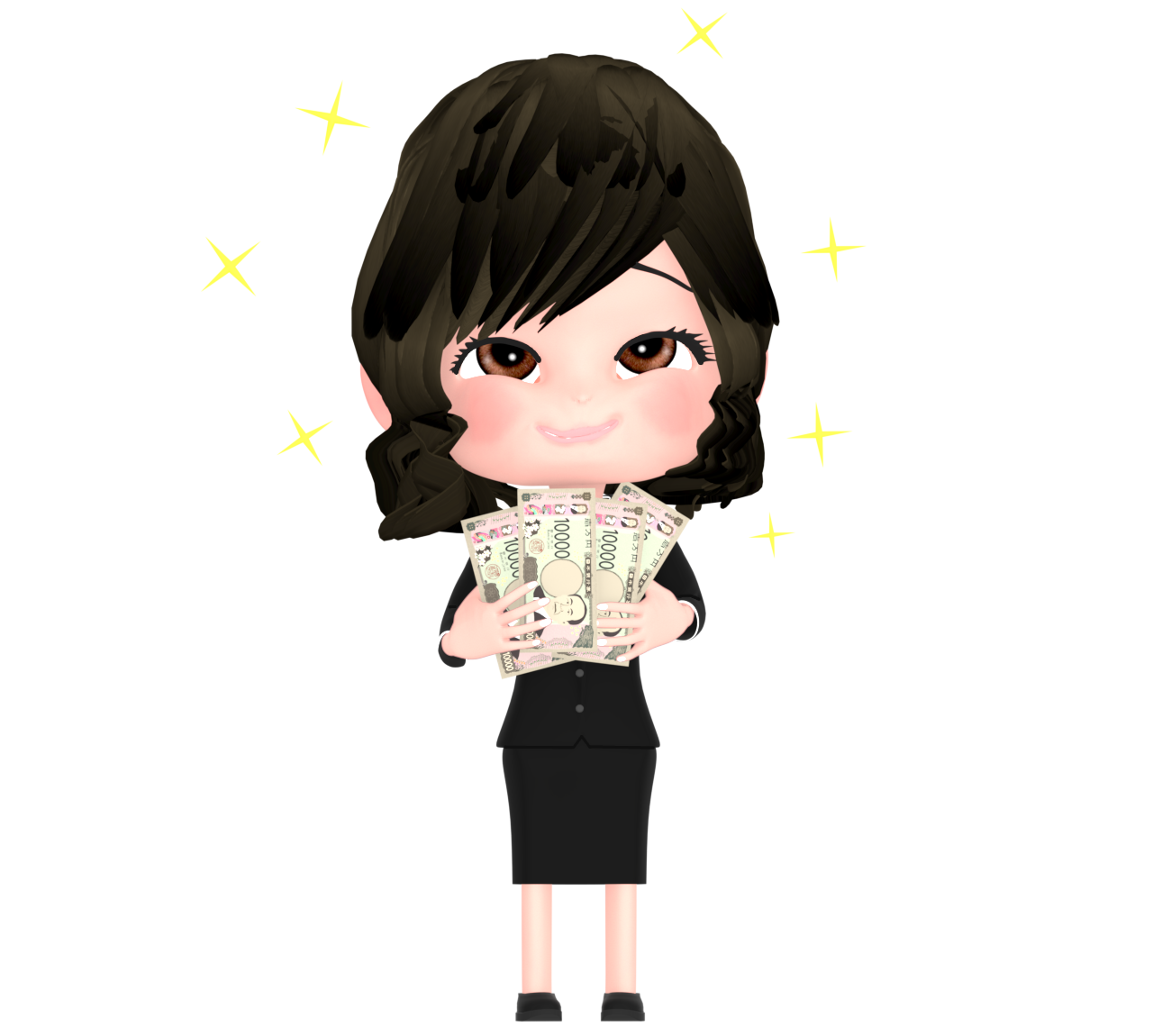 お金にニヤけるイラスト