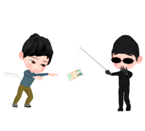 お金の罠にかかる人のイラスト