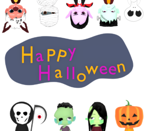 モンスターが並ぶメッセージカード（テンプレート）