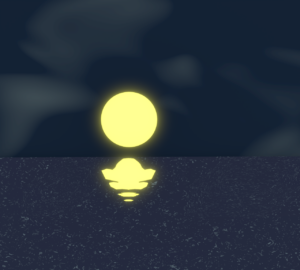 月光に照らされる夜の海のイラスト