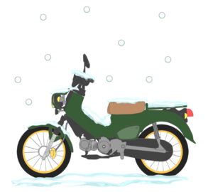 雪が積もる原付のイラスト