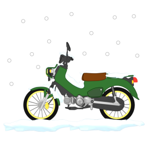 雪が積もる原付のイラスト