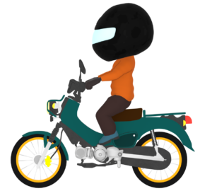 フルフェイスで原付に乗るイラスト