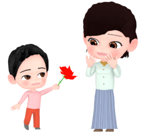母の日にカーネーションを贈る男の子のイラスト