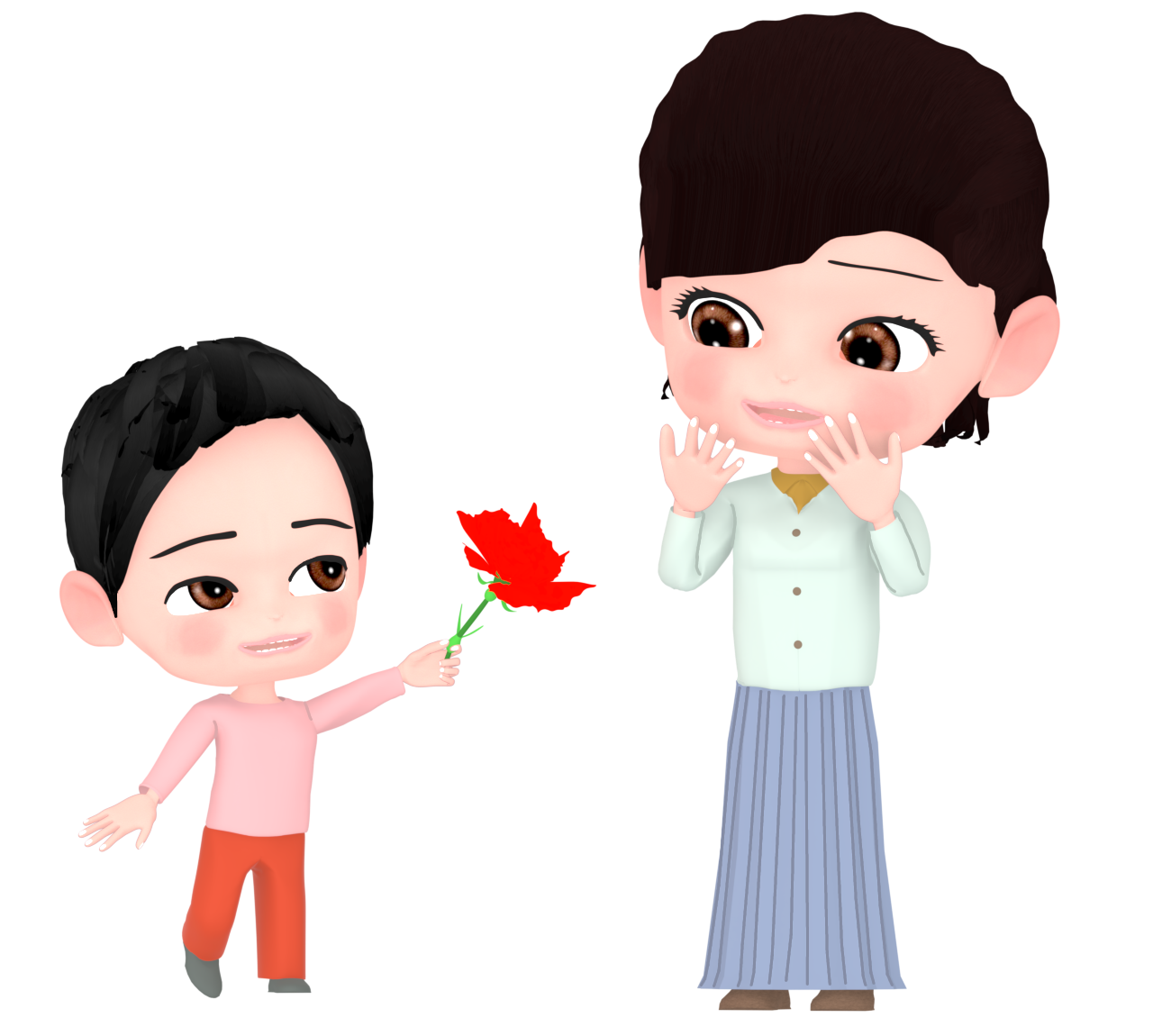 母の日にカーネーションを贈る男の子のイラスト