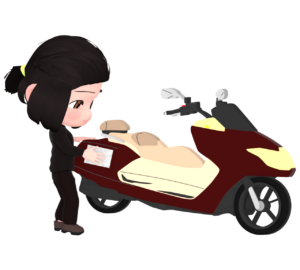 バイクを洗車する女性のイラスト