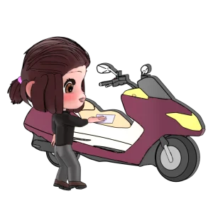 バイクを洗車する女性のイラスト