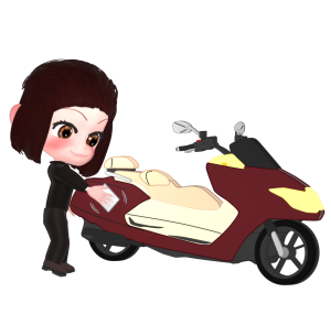 バイクを洗車する女性のイラスト