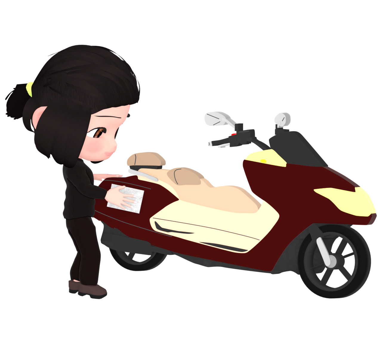 バイクを洗車する女性のイラスト
