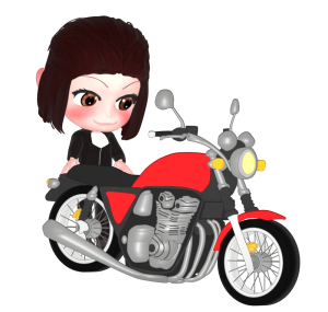 オートバイを確認する女性のイラスト