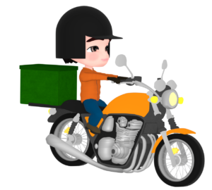 バイク便で荷物を運ぶ男性のイラスト