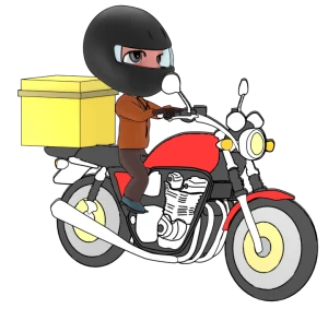 バイク便で荷物を運ぶ男性のイラスト