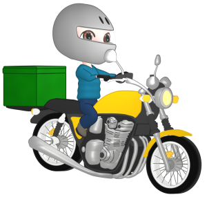 バイク便で荷物を運ぶ男性のイラスト