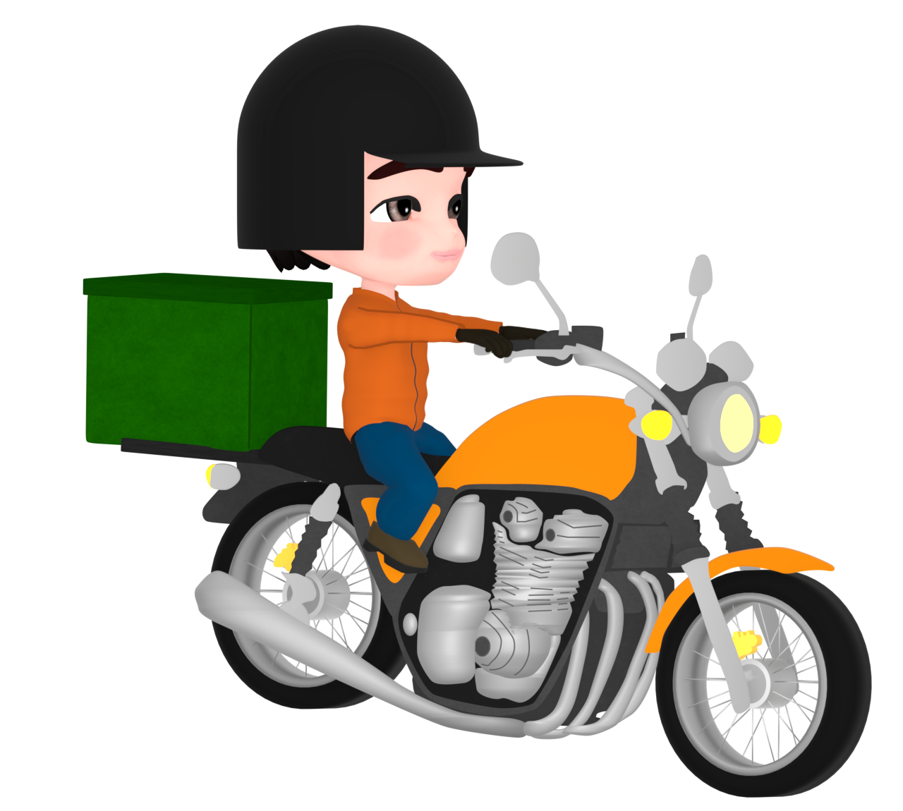 バイク便で荷物を運ぶ男性のイラスト