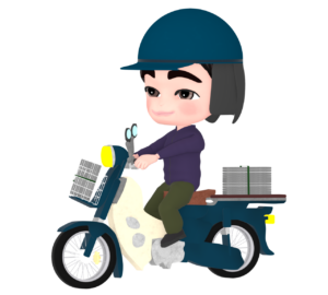 バイクで新聞配達をするイラスト
