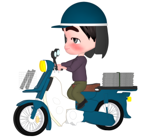 バイクで新聞配達するイラスト