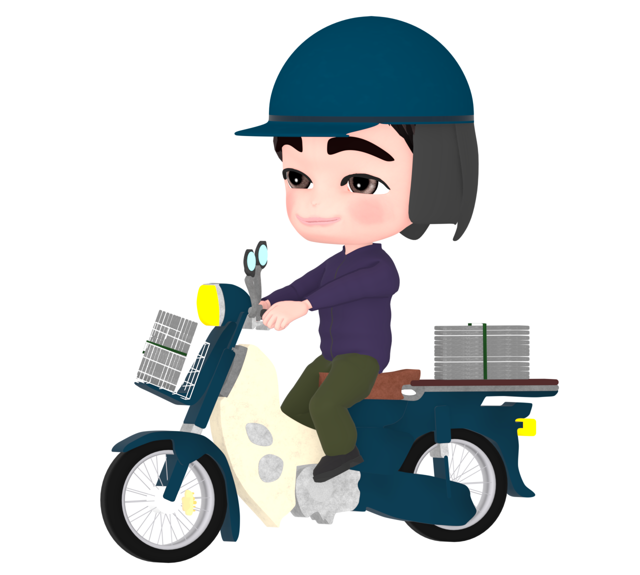 バイクで新聞配達をするイラスト