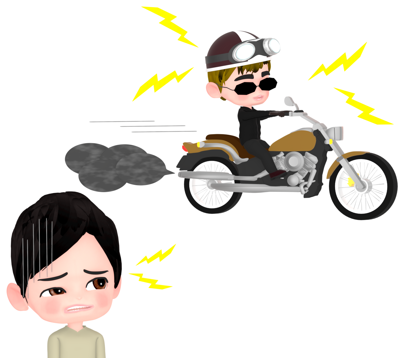バイクの騒音がうるさいイラスト
