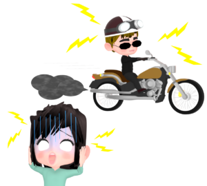 バイクの騒音に苦しむ女性のイラスト