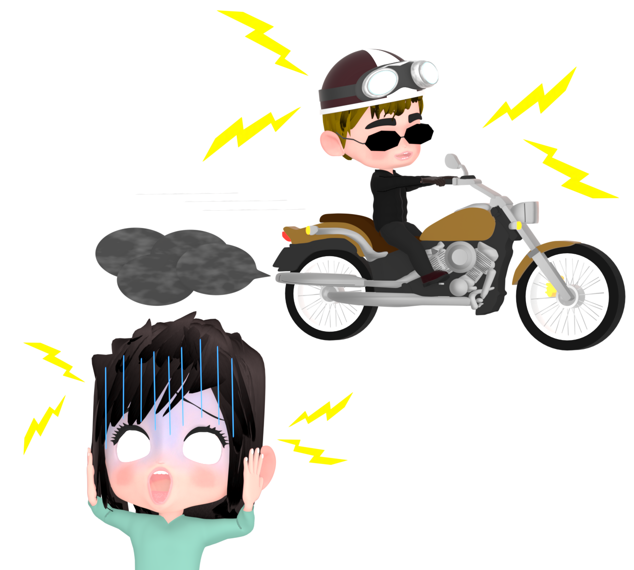 バイクの騒音に苦しむ女性のイラスト