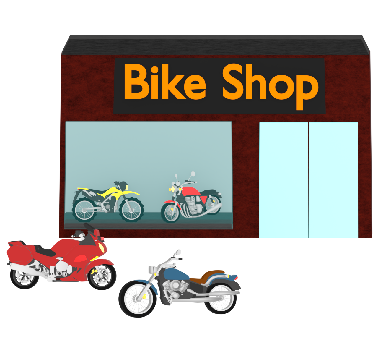 バイク店の外観のイラスト