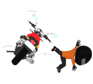 バイクで立ちゴケをする人のイラスト