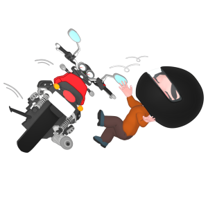 バイクで立ちゴケする男性ライダーのイラスト