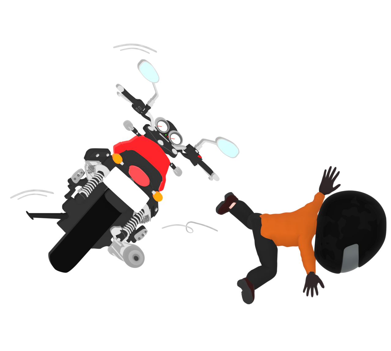バイクで立ちゴケをする人のイラスト