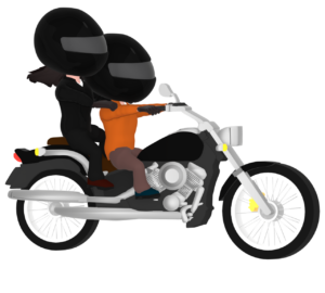 バイクでタンデムをする男女のイラスト