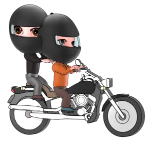 バイクでタンデムする男女のイラスト