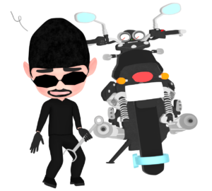 バイクの窃盗に苦戦をする泥棒のイラスト