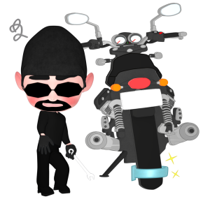 バイクの窃盗に苦戦する泥棒のイラスト