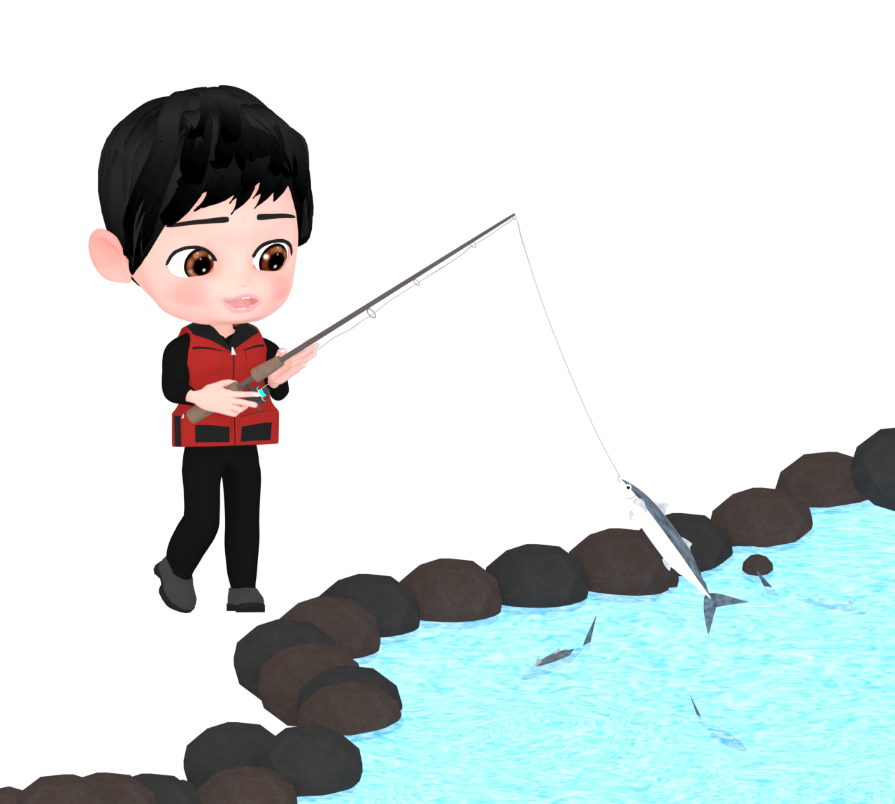 渓流釣りのイラスト
